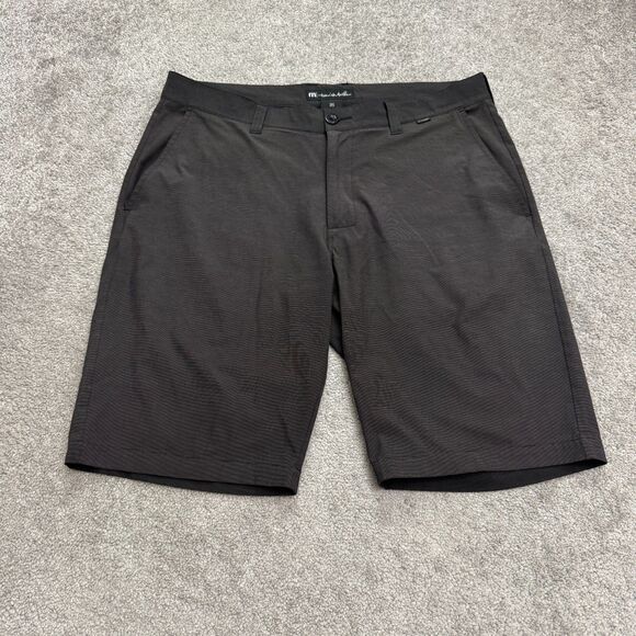 Travis Mathew Performance Golf Shorts Mens 35 Dark Gray Pink Striped Active Prep - Picture 1 of 15